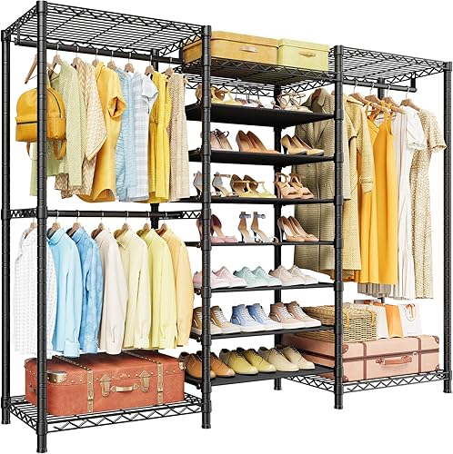 Miniatura 9 de E16 - Perchero de ropa resistente (con zapatero ajustable de 7 niveles), perchero independiente para colgar ropa, organizador de almacenamiento de