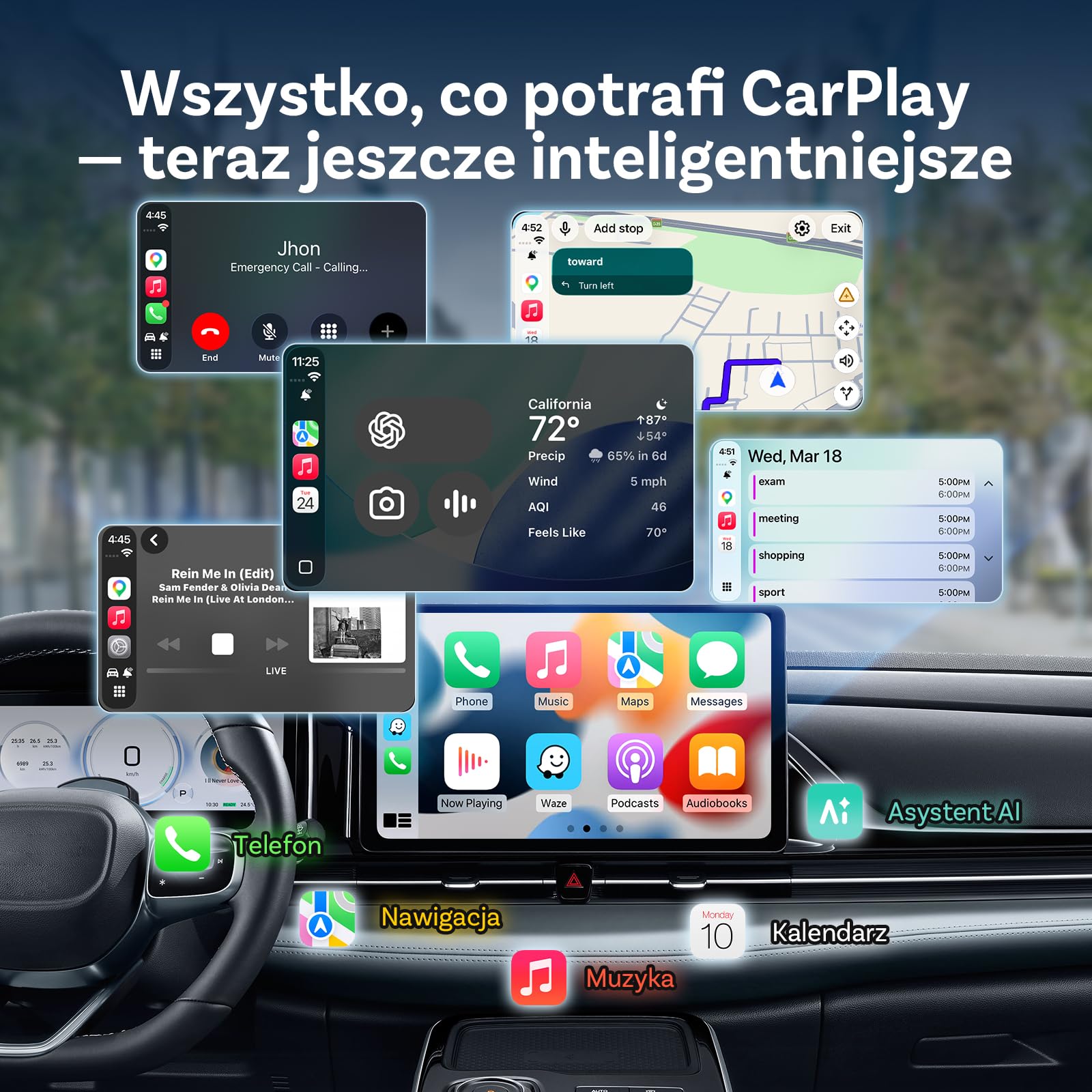 Ottocast Mini Cube 3.0 Bezprzewodowy Adapter CarPlay – Ultra-Mini Dongle USB-C, Automatyczne Połączenie 5–8 s, Pamięć Dwóch Telefonów, Konwersja CarPlay i Android Auto z Przewodowego na Bezprzewodowe