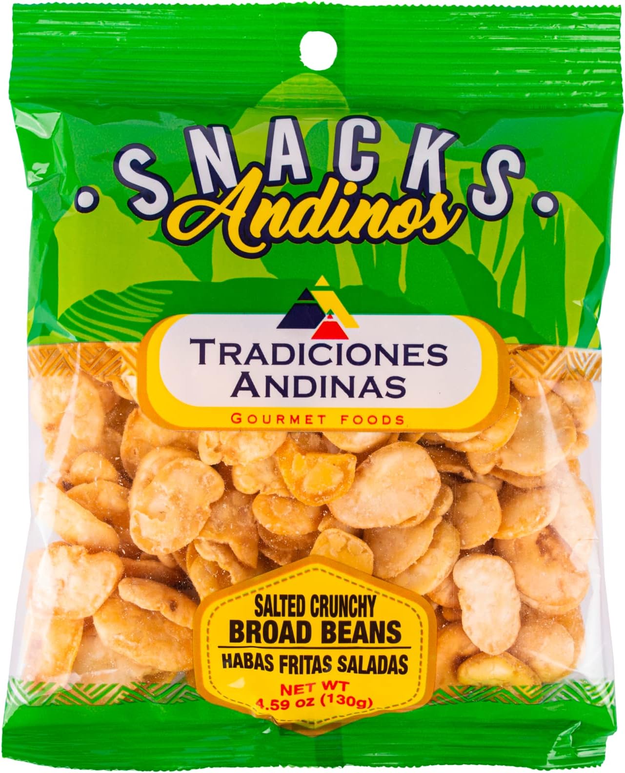 Tradiciones Andinas Salted Crunchy Fava Beans 4.59 oz - Habas Snacks Crispy Fried and Salty, Peruvian Products, Habas Crujientes y Saladitos, Individual Bags, From Peru