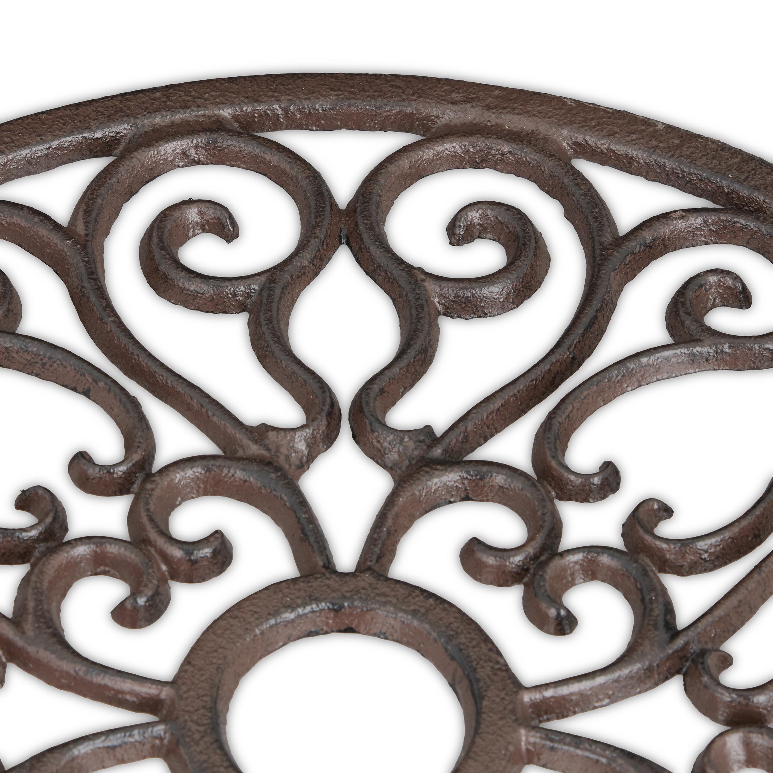 Relaxdays Lot de 2 Porte-Plantes à roulettes, en Fonte, H x D chacun : 7,5 x 34 cm, pour intérieur et extérieur, Marron
