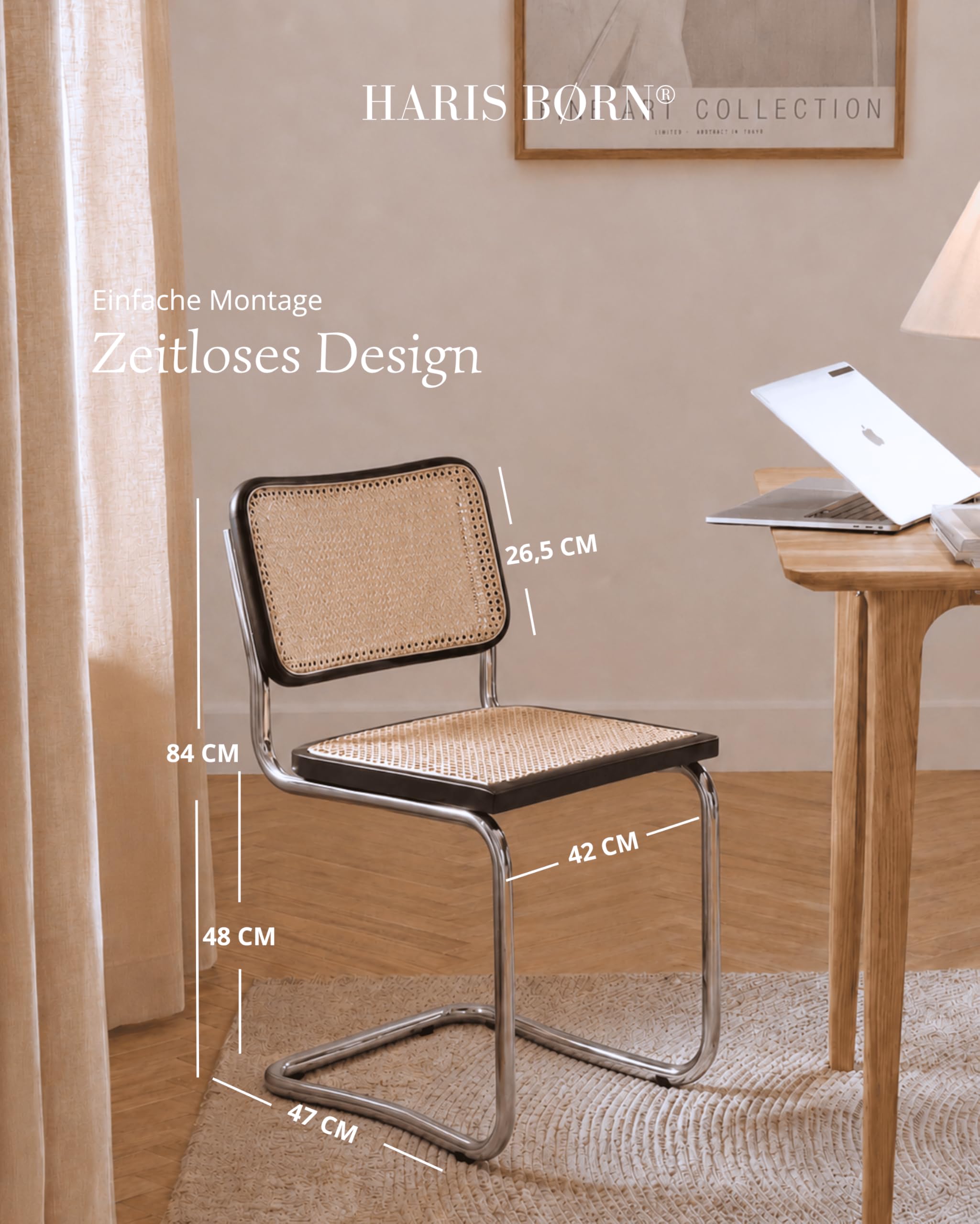 Haris Børn® Design Freischwinger Wiener Geflecht (2er Set) Schwarz – Handgefertigt in Italien - Hochwertige Rattan Stühle - Freischwinger Stühle in Rattan Stuhl Optik - 30 Tage risikofrei testen