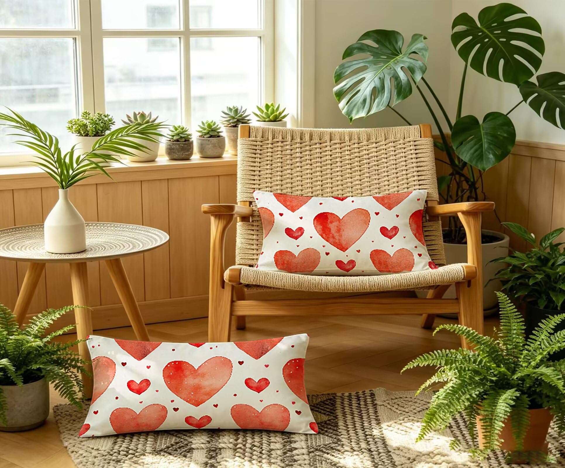 Rot Kissenbezug 60x80 Liebe Kopfkissenbezug 2er Set,Wohnaccessoires & Deko,Weich und Atmungsaktiv Samt Stoff mit Verstecktem Reißverschluss für Bett Sofa Kissen Dekokissen-86379