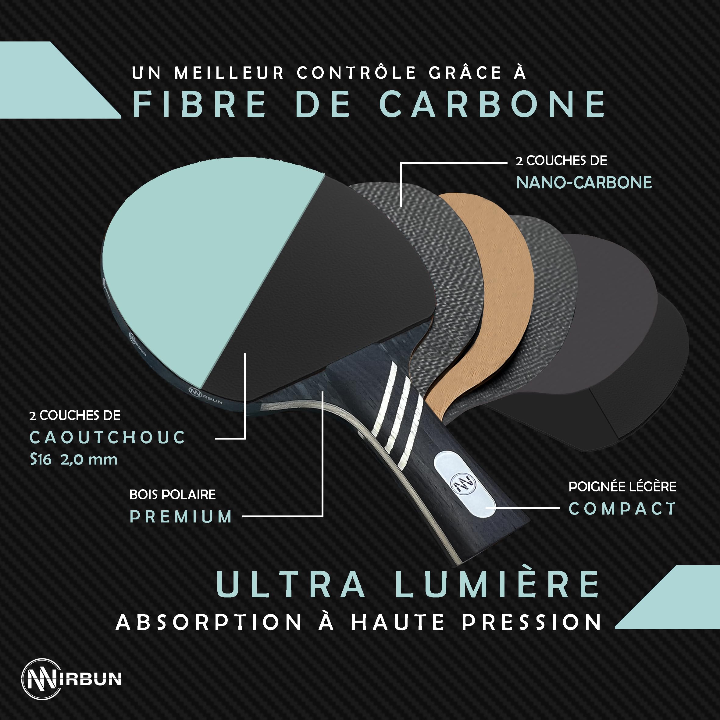 Raquette de Ping-Pong en Carbone Professionnelle | Tennis de Table Haute Résistance avec Housse de Protection