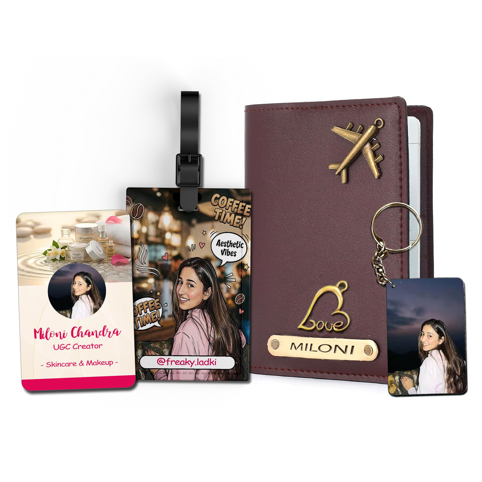Personalized Creator Travel Identity Kit - Custom Passport Cover, Wallet Card, Luggage Tag, Photo Keychain Combo Kit - Premium Gifting for Content Creators, Influencers - 4pc Gift Set-image-23