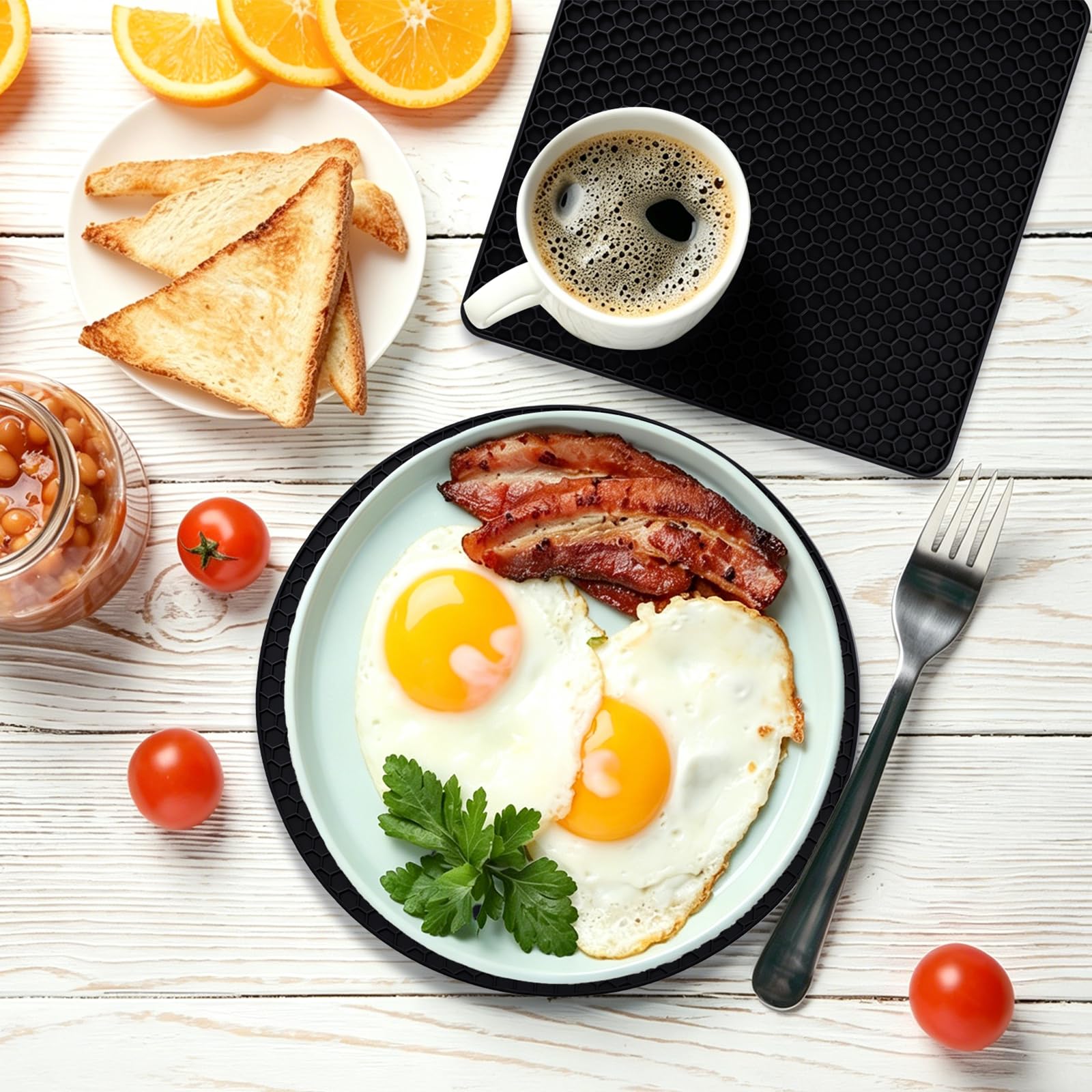 Scettar 4 Pcs Dessous de Plat en Silicone(2 Circulaire+2 Rectangulaire), sous Plat de Table Chaud(Noir), pour Casseroles et Poêles Chaudes, Multi-Usages