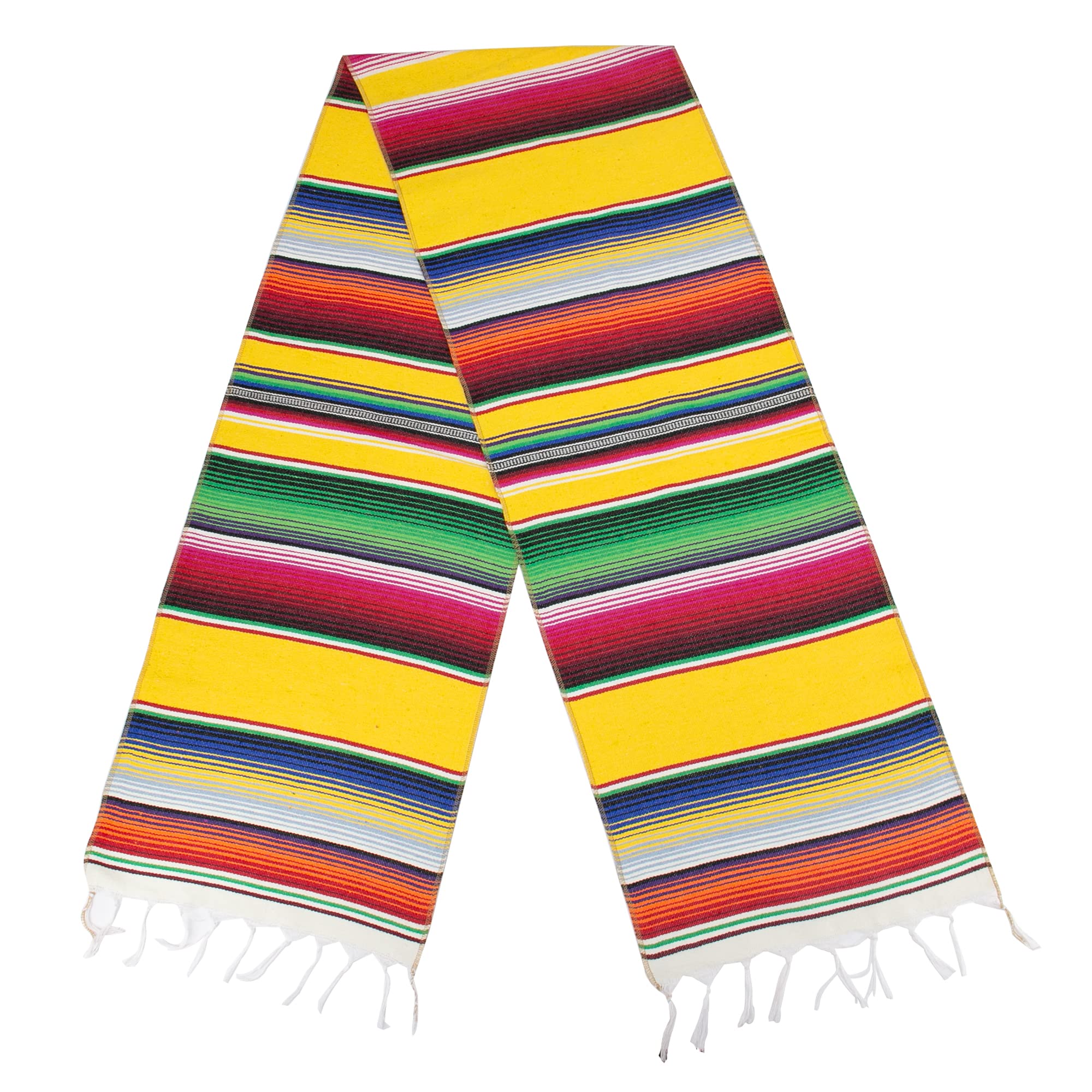 Time To Sparkle Yellow Mexican Serape Table Runner 14 X 84 Inches For Mexican Fiesta Decorations Wedding Outdoor Picnics Dining Table Hand Woven Cotton Table Runner With Fringe