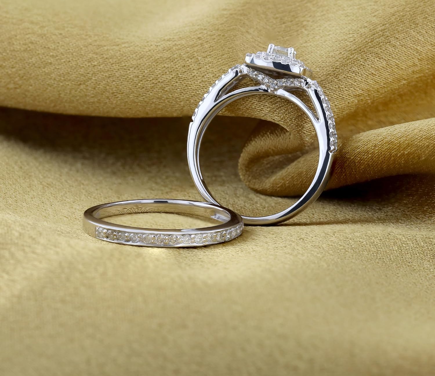 Dazzlingrock Collection 0.75 Ctw Round Natural Diamond Women Bridal Ring Engagement Matching Band Set White Real Solid Gold