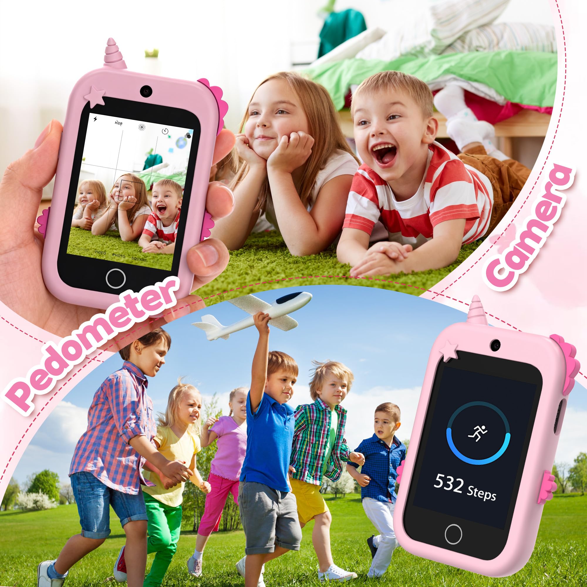 4G Telefono per Bambini GPS Videochiamata Chiamate Contapassi Fotocamera | Telefono Giocattolo per Bambini Modalità Scuola Sveglia, Touchscreen Cellulare per Bambino per Ragazzo e Ragazza Regalo