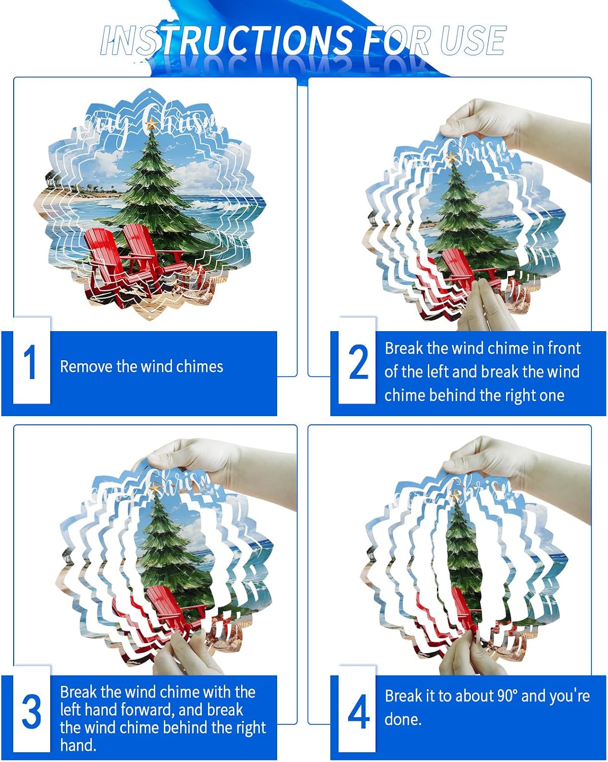 Christmas Wind Spinners for Yard and Garden Decor, Merry Christmas Tree Beach Metal Wind Spinner Hanging for Outdoor Indoor Decor, Watercolor Porch Garden Wind Sculptures Decorations 10inch