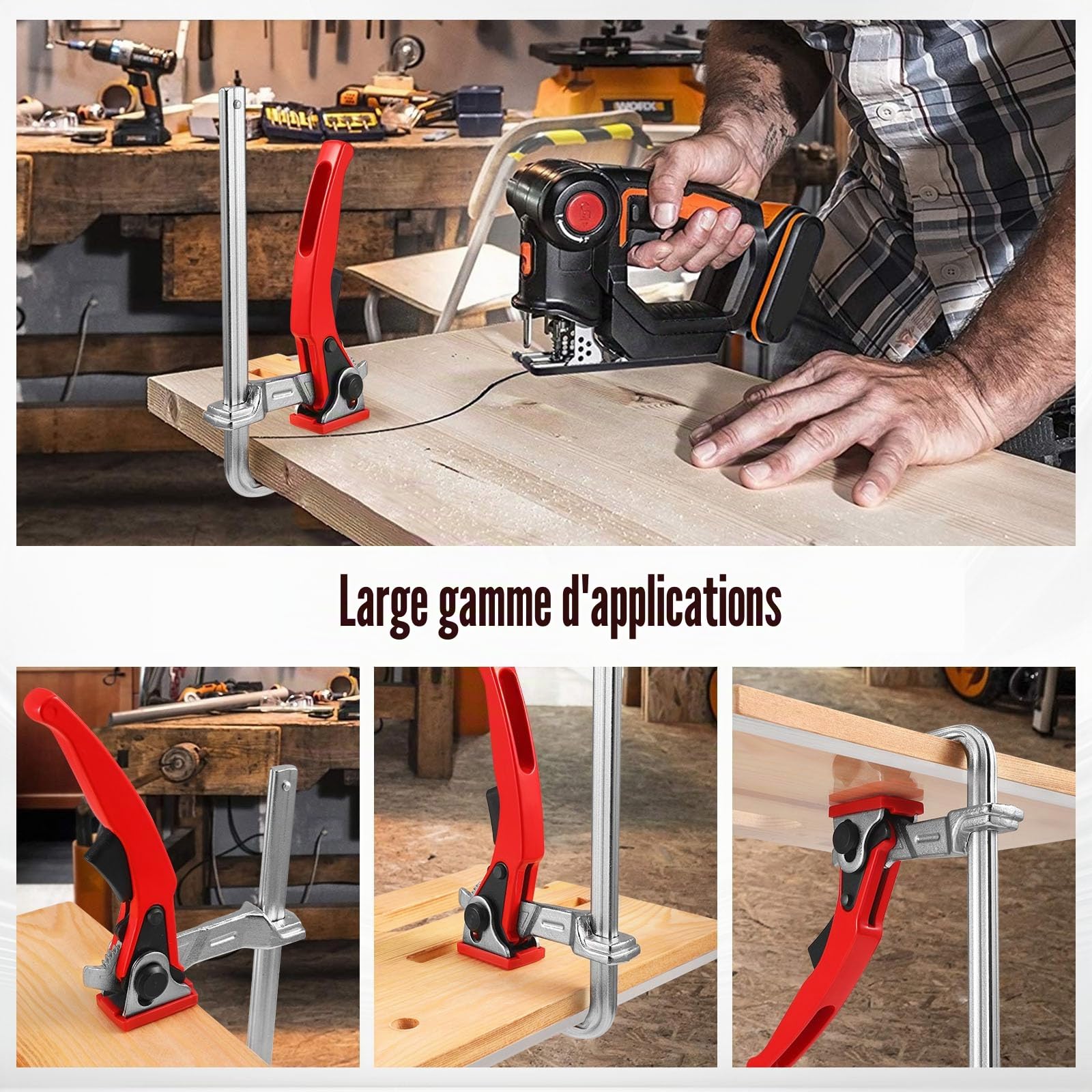 2 Pièces Serre Joint, Serre Joint Rail de Guidage Menuisier avec Capacité de 160mm et Profondeur de Gorge de 60mm Pince de Serrage à Dégagement Rapide Ponçage Meulage et Coupe