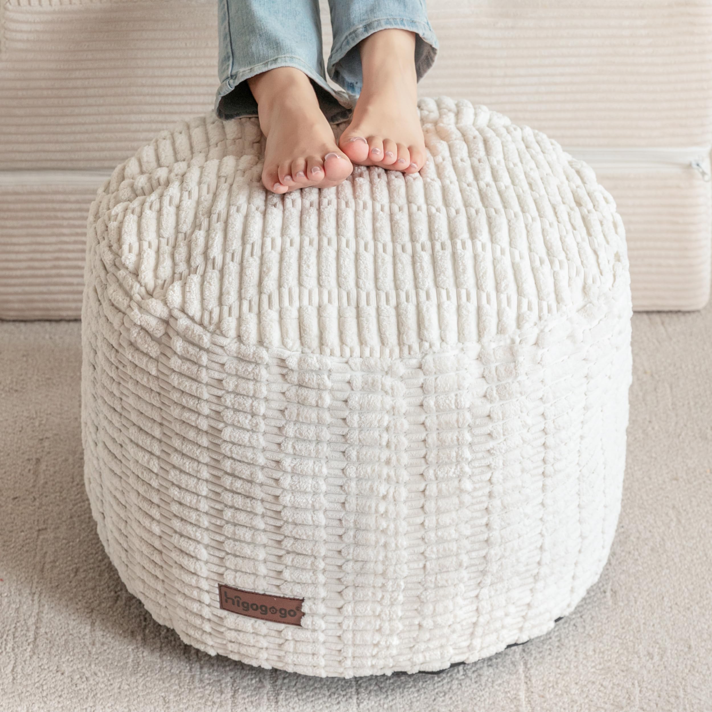 HIGOGOGO Pouf Ottoman Beige
