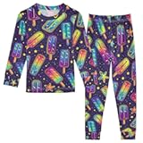 ALAZA Hand Drawn Neon Stars and Dots Pajamas Set Snug-fit Long Sleeve Sleepwear&comma;18 M