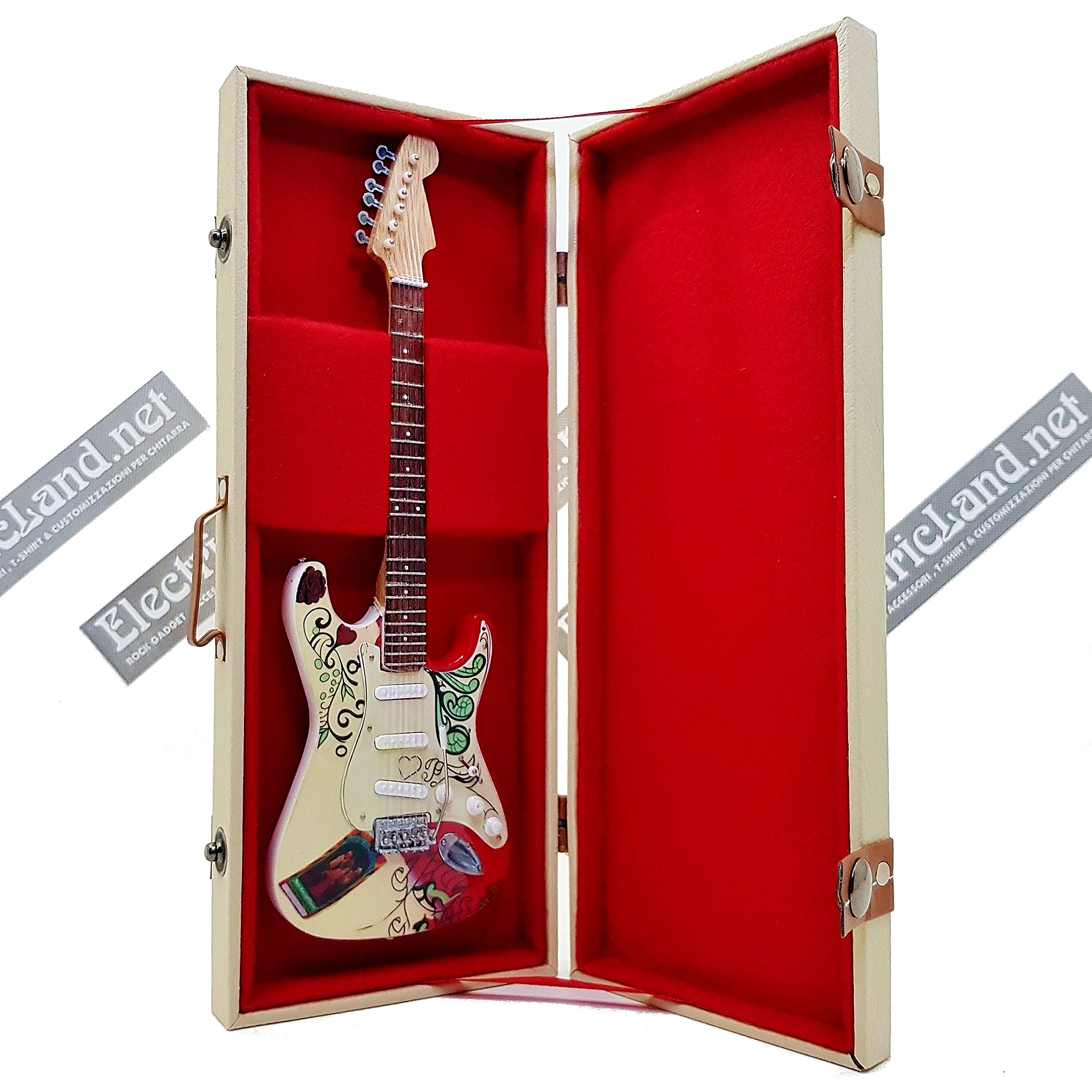 Mini Guitare Réplique Jimi Hendrix Monterey – Ornement 25cm Avec Support, Cadeau Musicien