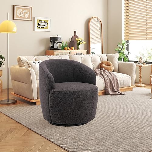 Miniatura 47 de HomVent Silla giratoria con tapizado de peluche, silla redonda con base de metal, sillón giratorio de 360 grados, sillón tapizado para ocio, sala de