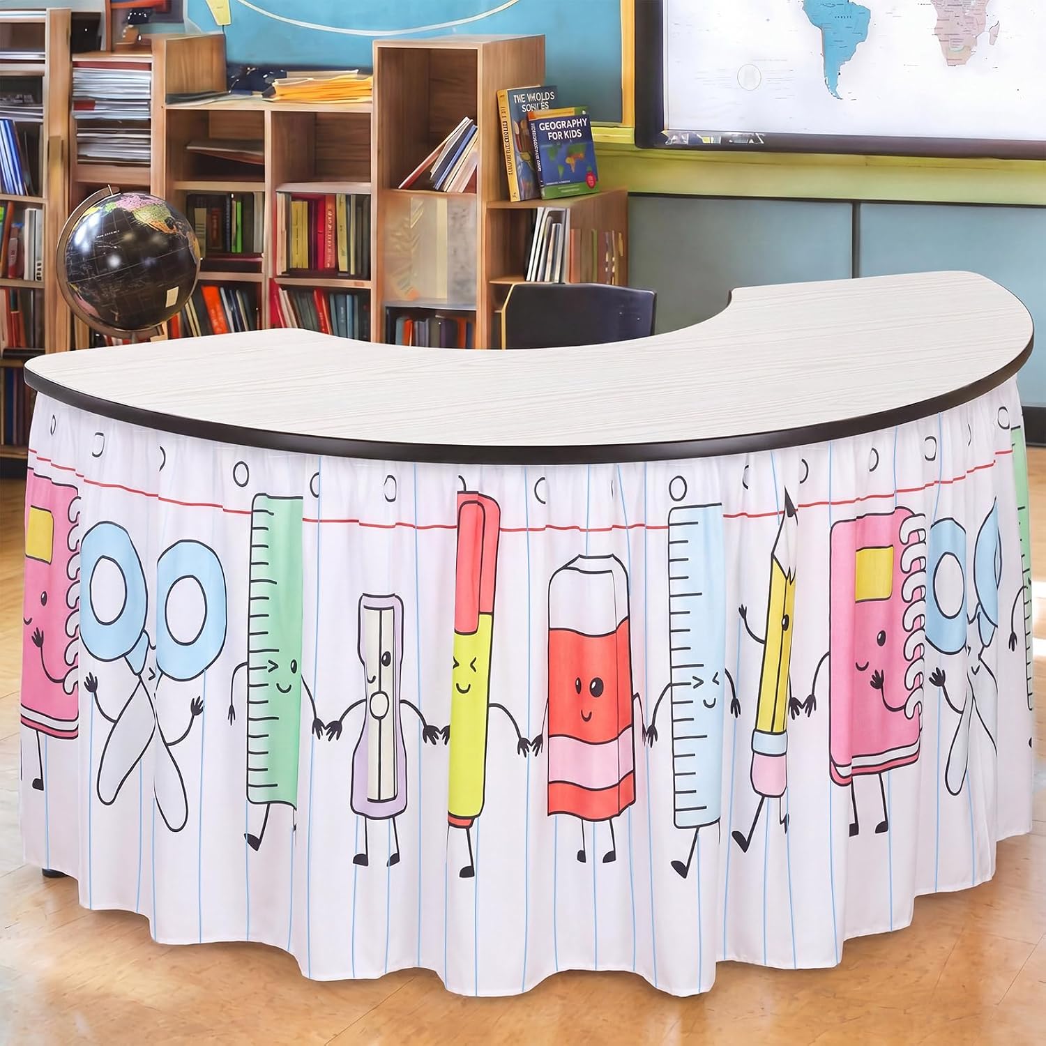 Breling 14 Ft Composition Notebook Table Skirt Black and White Tablecloth Ruffle Teacher Desk Skirt for Classroom Office Back to School Party Decorations(Stationery)