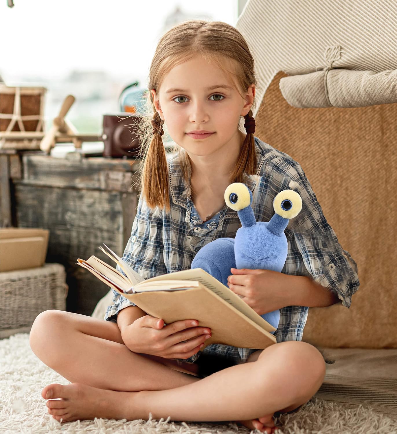 DolliBu Plush Snail - Soft Huggable Big Eyes Blue Snail, Adorable Playtime Plush Toy, Cute Wildlife Cuddle Gifts for Kids and Adults - 5.5 Inch