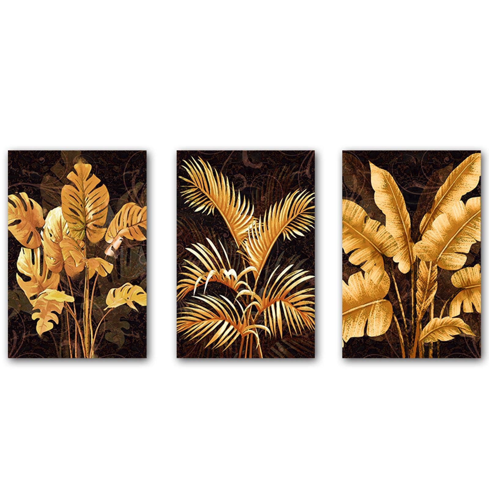 Affiche de feuille de plante dorée 40x50cm triptyque chic pour salon - 8