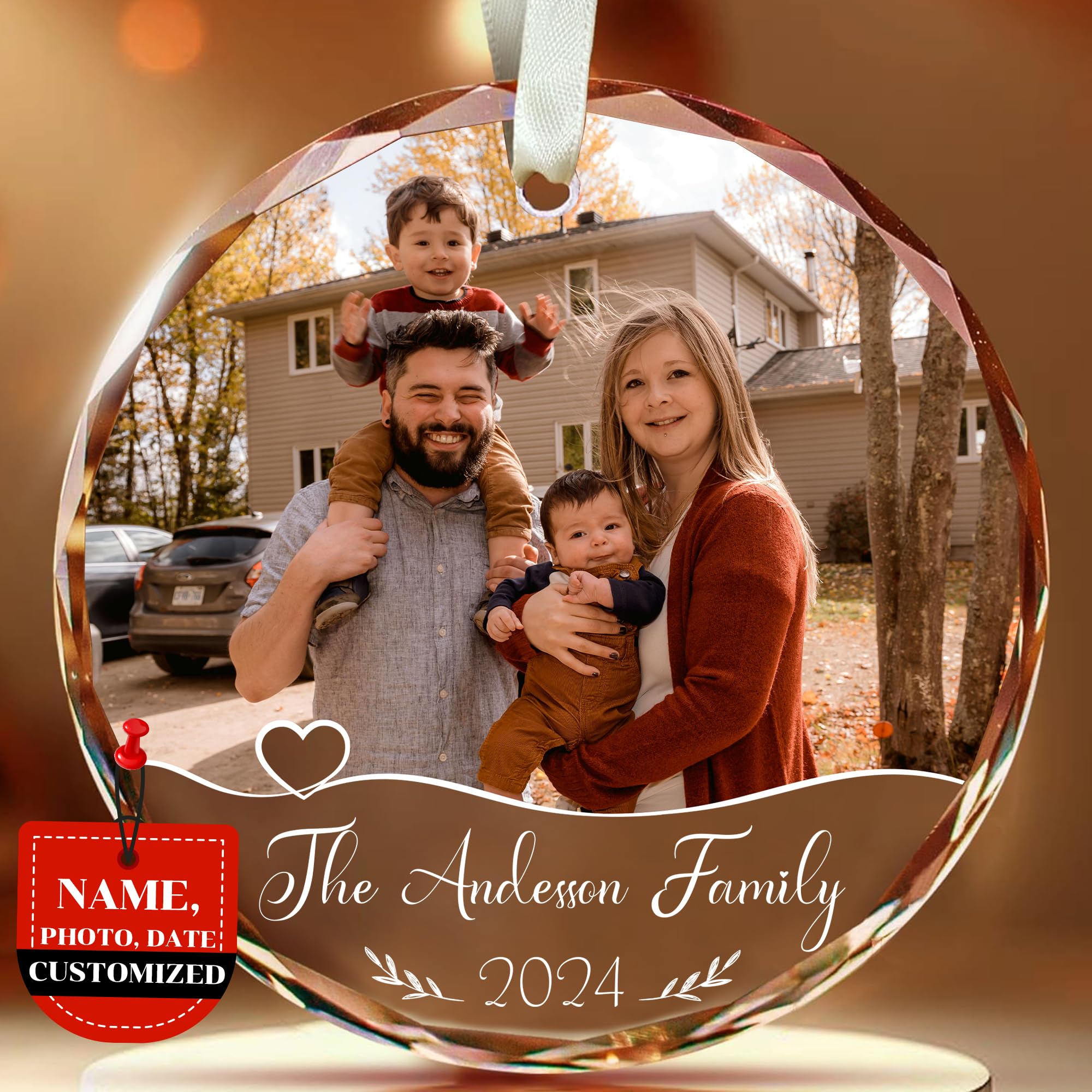 Fastpeace - Custom Family Glass Ornament 2025 - Personalized Christmas, Mothers Day, Fathers Day Ornament with Custom Name, Photo, Date - Perfect Keepsake Gift for Family, Dad, Mom, Him, Her, Couple