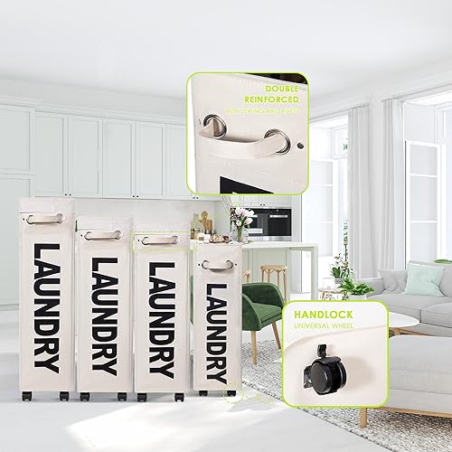 Miniatura 4 de Cesta de lavandería delgada de 26 pulgadas, cesta de lavandería con ruedas (4 colores), contenedores de almacenamiento de esquina plegables, canasta