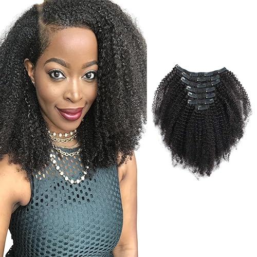 Sassina Extensiones de cabello humano de grado 8A con clip afro rizado 3C 4A sin costuras Real grueso clip en Extensiosn para afroamericanos 423oz 7