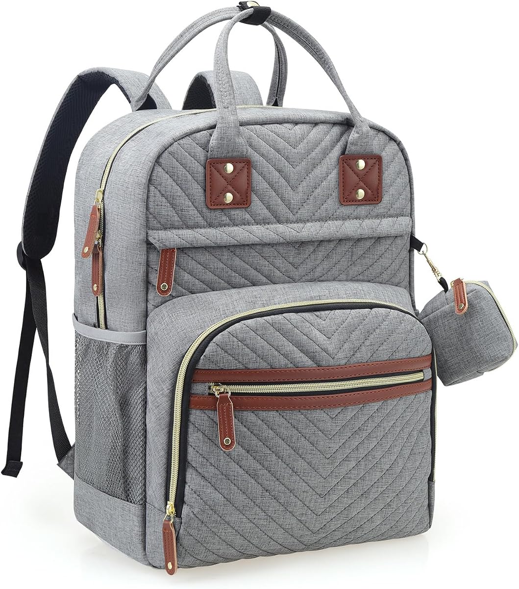 Tuwubi Diaper Bag Backpack, Baby Essentials Travel Tote Bag | Multi function Water-Resistant Backpacks, Travel Essentials with Stroller Straps & Pacifier Case(Grey)