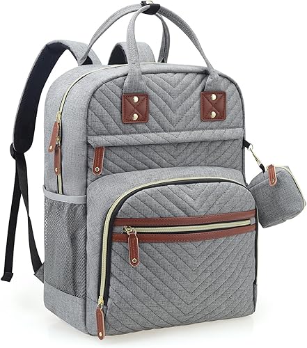 Tuwubi Mochila para pañales, esenciales para bebés, mochila impermeable multifunción con correas para cochecito y estuche para chupete, Gris,