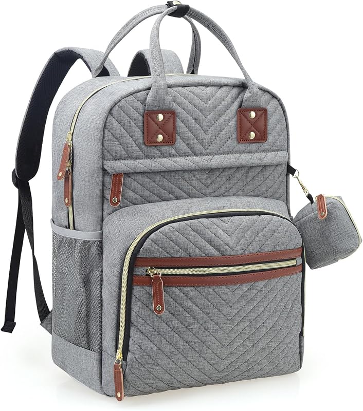 Tuwubi Diaper Bag Backpack, Baby Essentials Travel Tote Bag | Multi function Water-Resistant Backpacks, Travel Essentials with Stroller Straps & Pacifier Case(Grey)