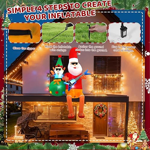 Vista 16 de Decoraciones inflables de Navidad de 10 pies, Papá Noel de Navidad con caramelo con luz LED para fiestas de Navidad en interiores, exteriores