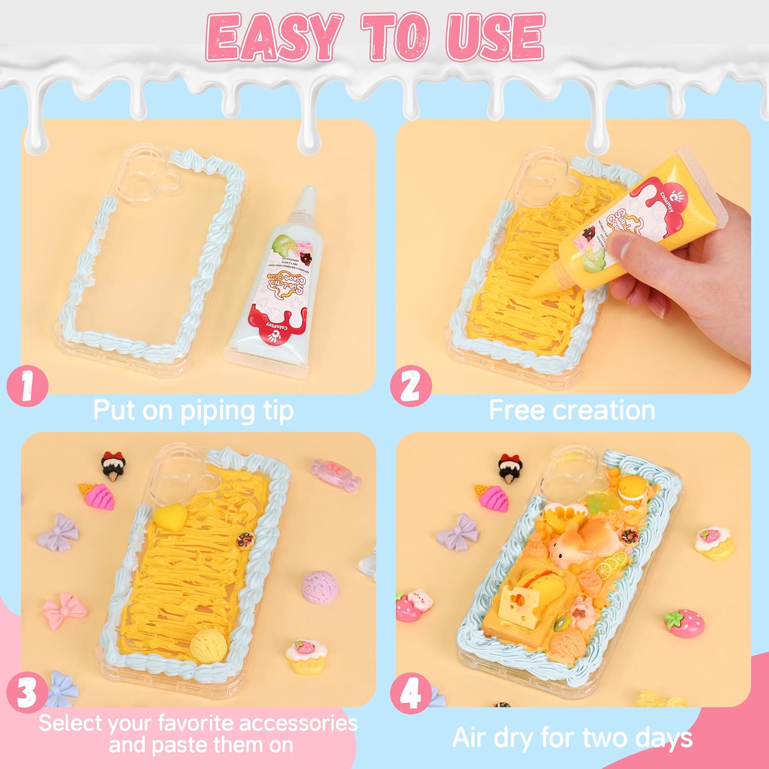 Cream Glue, 24PCS 50g Whipped Cream Glue Kit with 36PCS Piping Tip, DIY Phone Case Kit for Decoration Craft for Birthday, Christmas