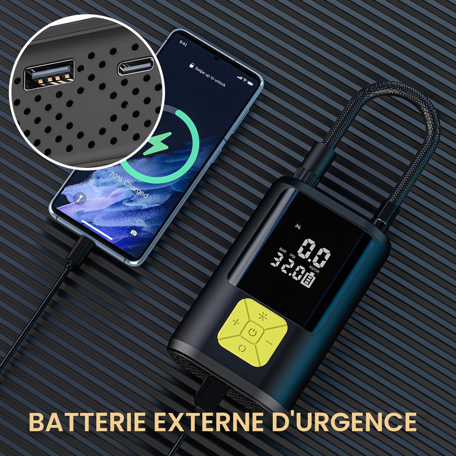 6000mAh Mini Pompe à Air Électrique，Compresseur à Air Portatif Gonfleur Pneus sans Fil 150PSI avec écran LCD Numérique，Pompe à air Rechargeable pour Voiture, Vélo, Moto, Scoote, Balle