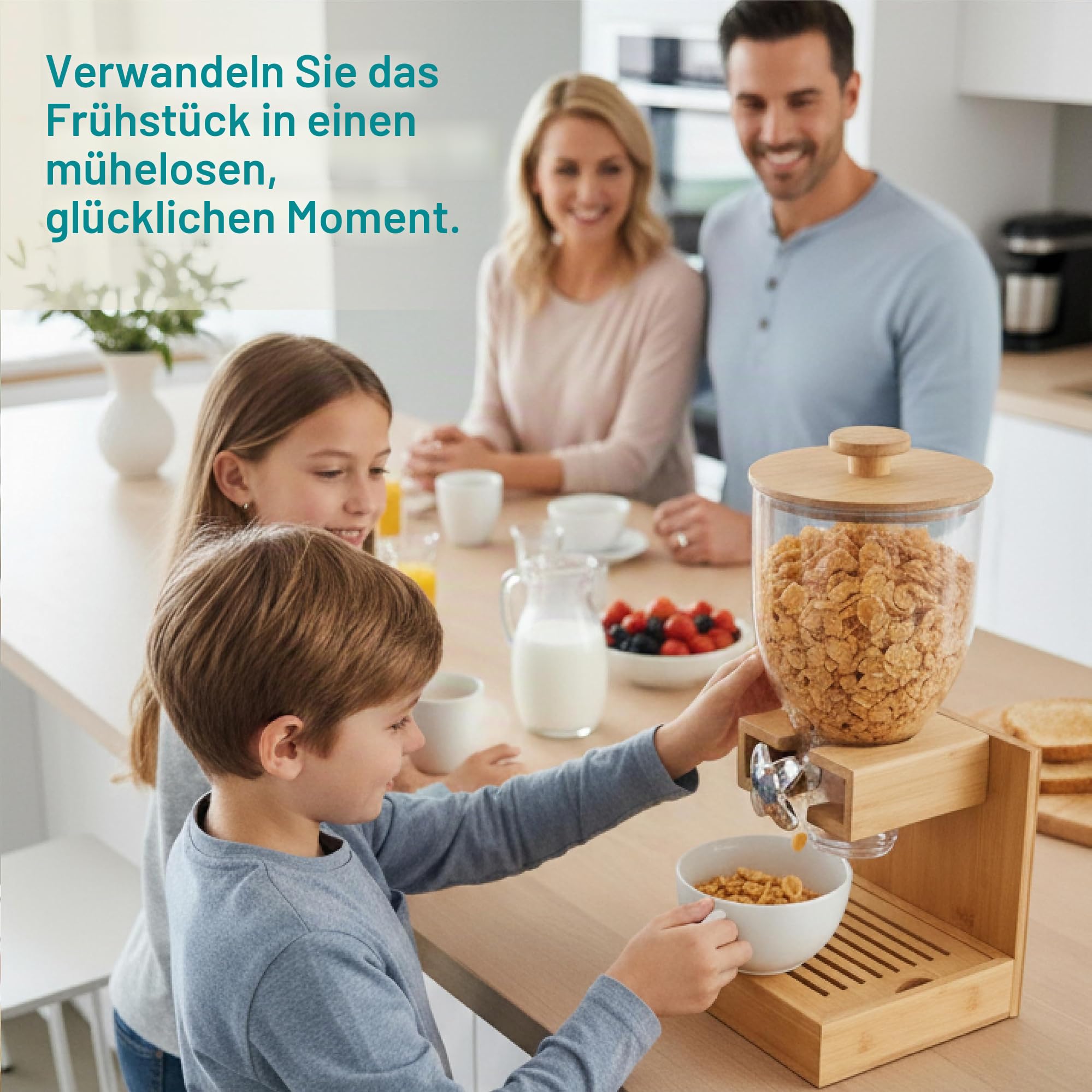 Future & Friendly Finds Bambusspender, 2 l, Müsli-Spender, Aufbewahrungsbehälter, Snack-Bar-Station, Trockenfutterspender, Müsli-Spender, Arbeitsplatte, Hausutensilien
