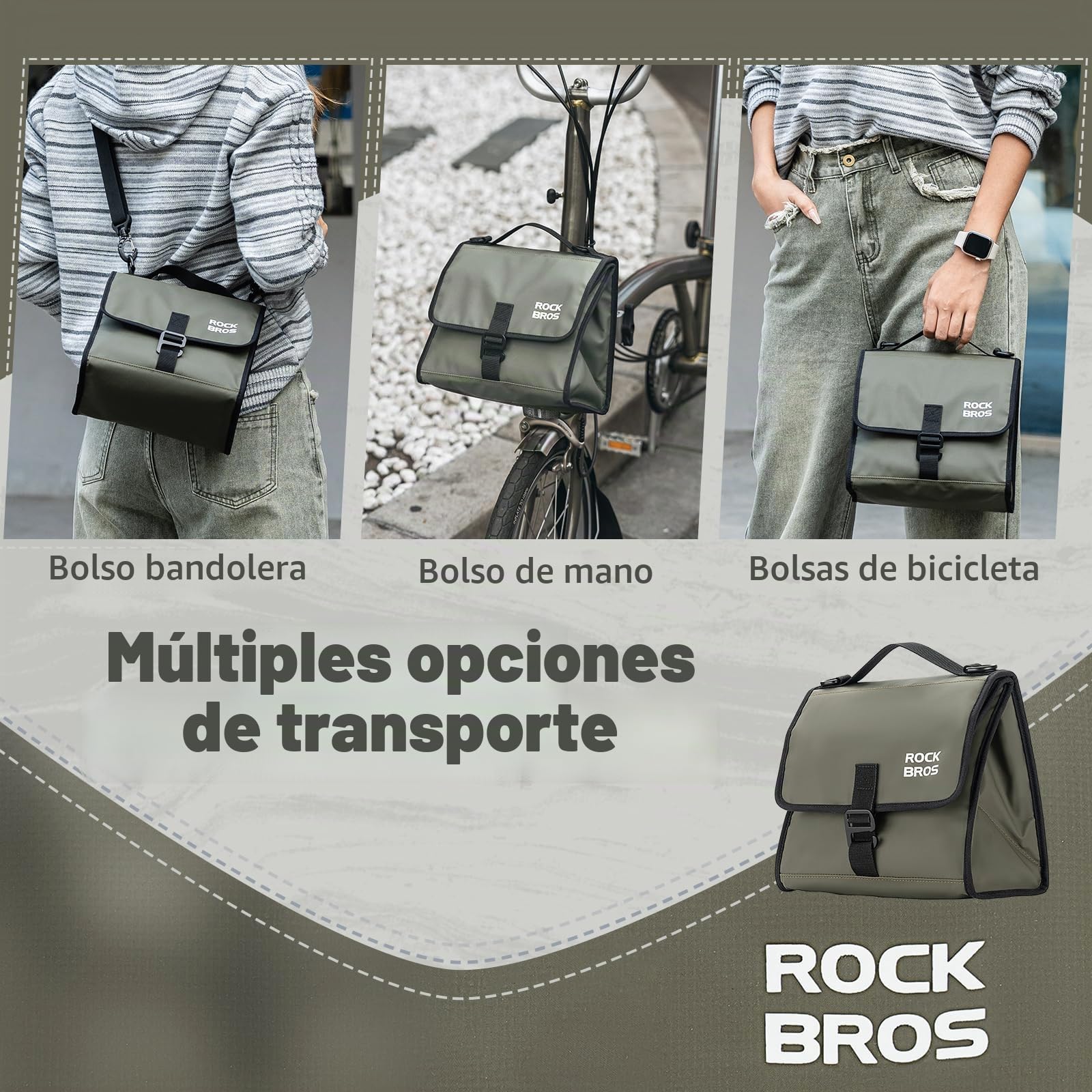 ROCKBROS Bolsa Delantera Bicicleta Porta Alimentos, Bolsa Capacidad Ajustable con Correa de Hombro, Mochila Portátil para Bicicleta Plegable Brompton