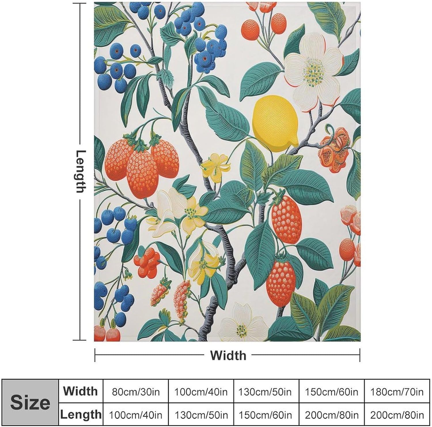 ArogGeld Summer Cherry Lemon Citrus Garden Flannel Fleece Blanket Leaf Fruit Strawberry Warm Throw Blanket for Camping and Travel for Winter 70x80in Christmas Housewarming Gift to Friend