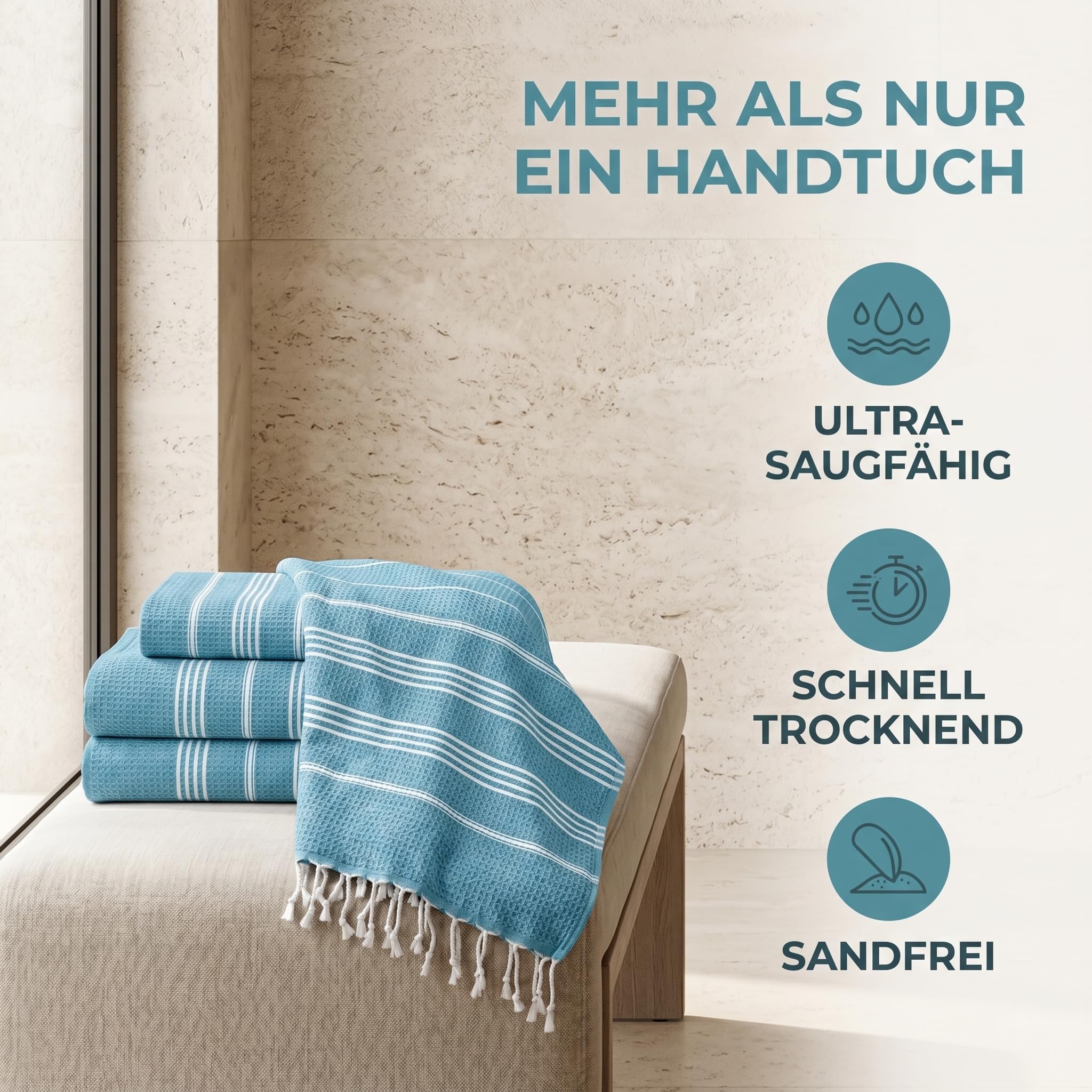 Ręcznik Hamam Duży 100x200, ręcznik do sauny, ręcznik hamam do sauny dla mężczyzn, kobiet, bawełniany ręcznik do sauny do basenu, plaży, kempingu, sauny (niebieski)