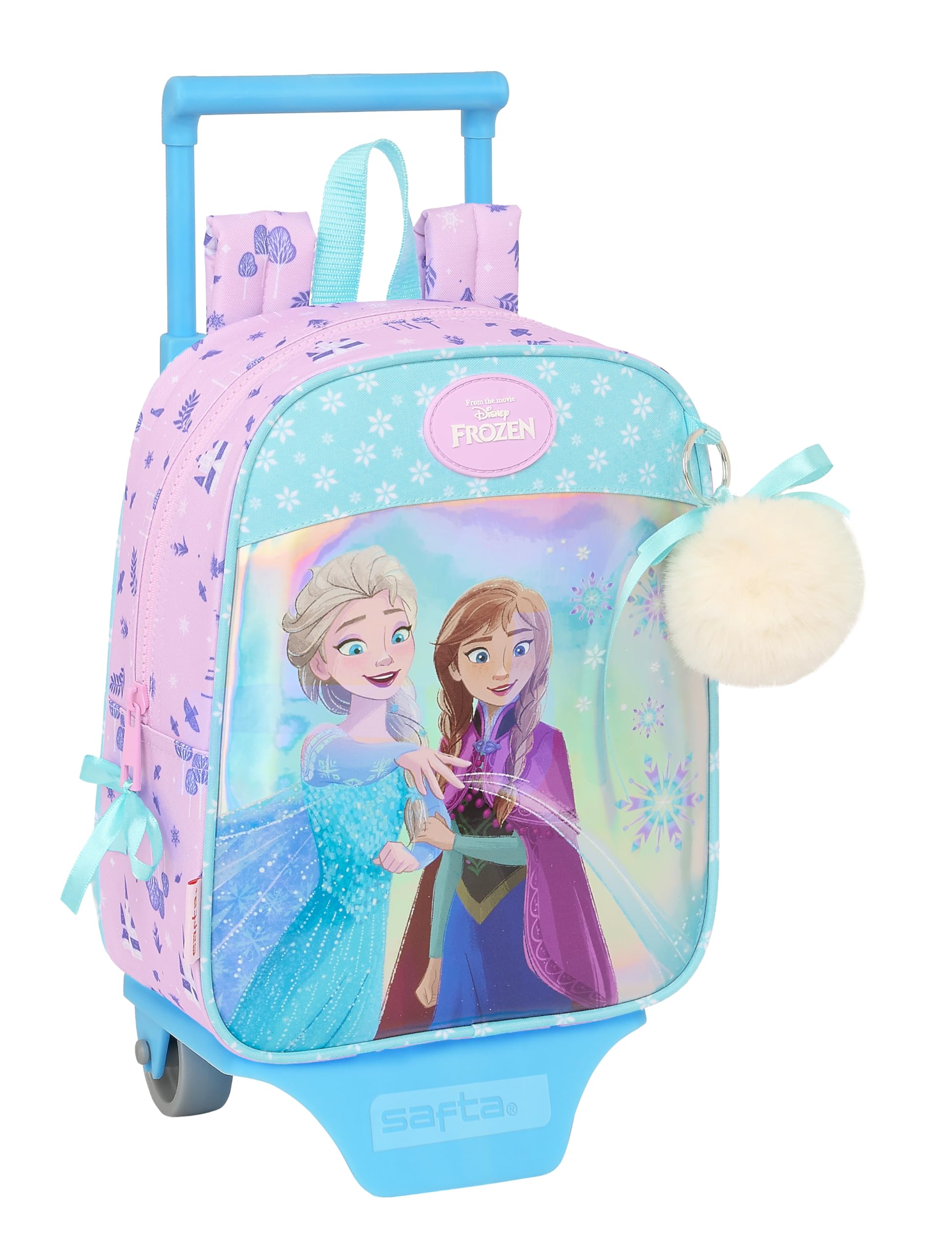 Safta FROZEN COOL DAYS - Mochila Guardería con Carro, Ideal para Niños de Diferentes Edades, Cómoda y Versátil, Calidad y Resistencia, 22x10x27 cm, Color Violeta/celeste