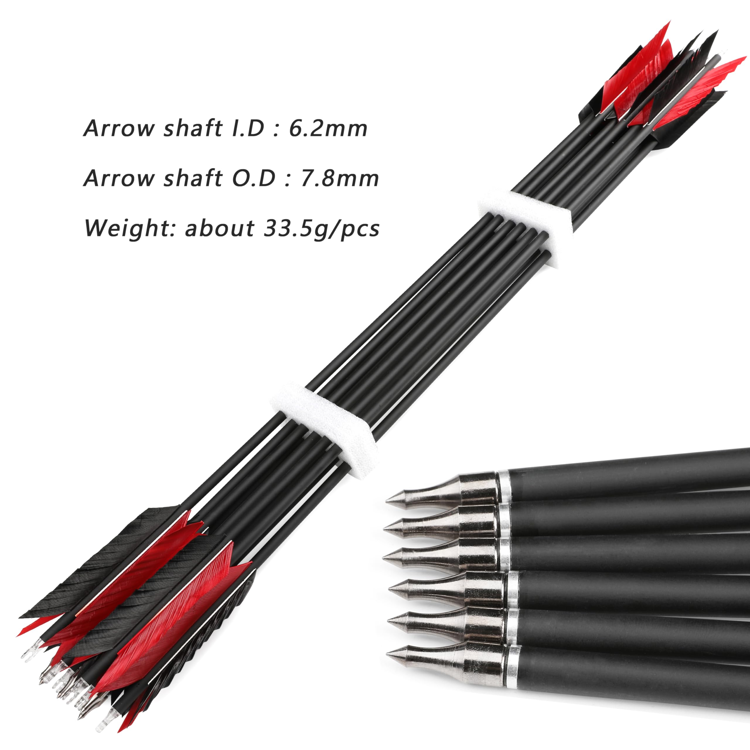Bogenschießen 30 Zoll Carbonpfeil Flu-Flu Pfeil mit 4pcs Truthahnfedern Befiederung 500 Spine Jagd Zielpfeil für Compound Bogen Recurve Bogen 6/12pcs