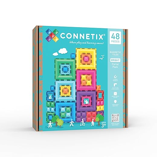 CONNETIX Magnetic Tiles Bright Portal Pack, 48 Pieces
