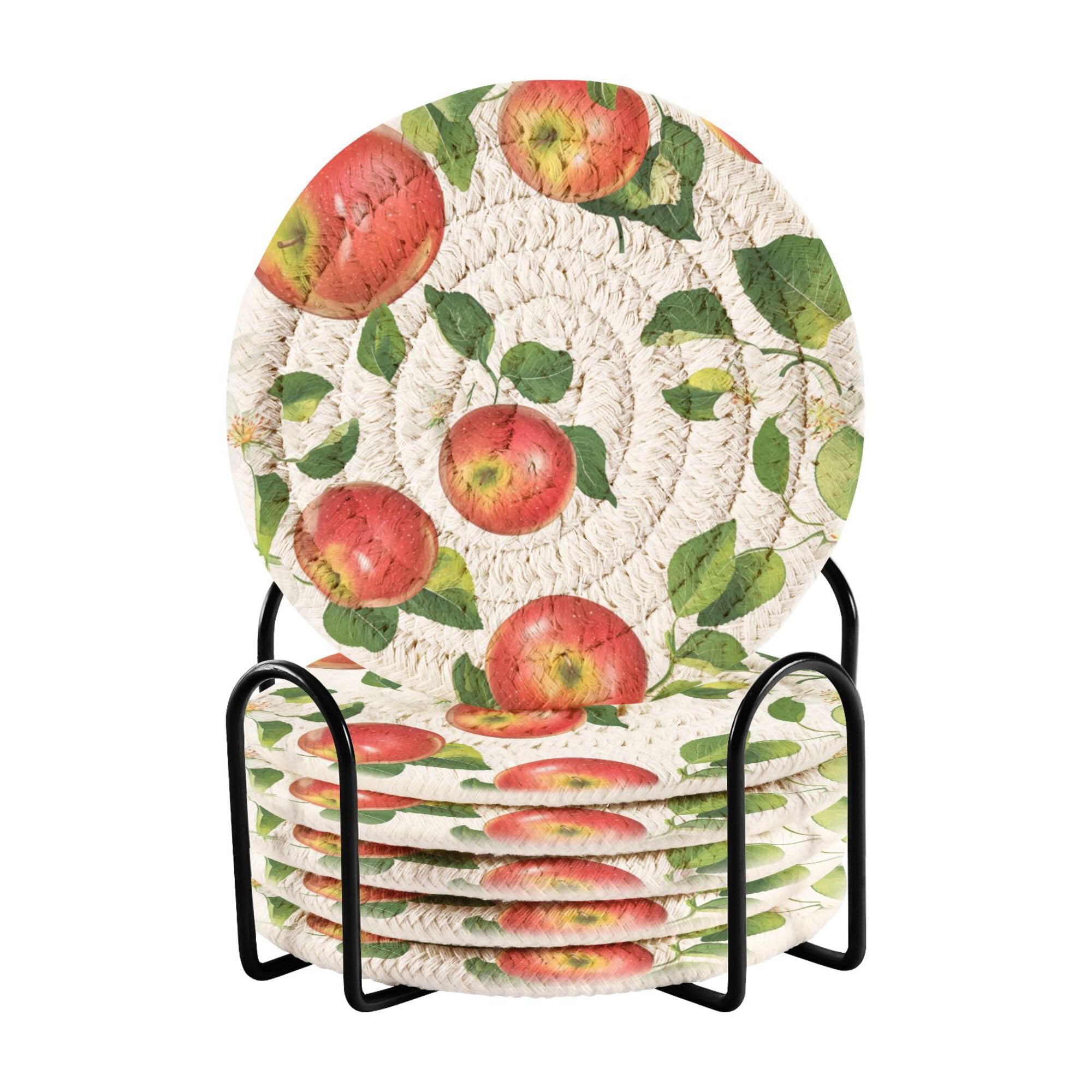 Fresh s Fruit White Cotton Rope Coasters Set of 6 with Holder Absorbant Coasters