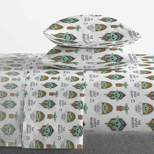 Miniatura 5 de Juego de ropa de cama Queen de 5 piezas de Star Wars The Mandalorian The Child, incluye edredón reversible y sábanas con Baby Yoda, de microfibra