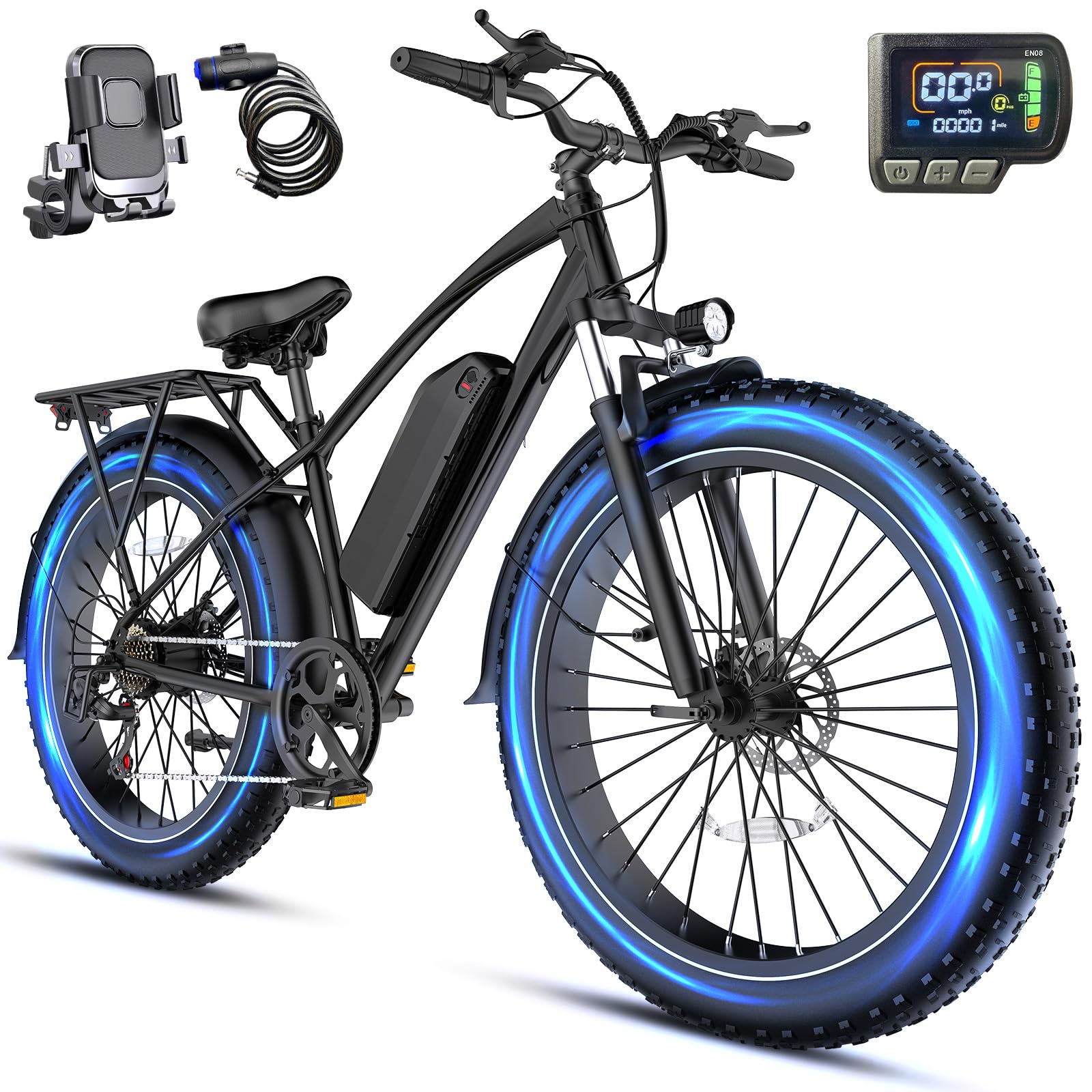 Electric Fat Bike for Adults 1500-2000W Peak Motor, 28-35 MPH, 48V 18Ah Removable Battery, 16-26" x 4.0 Fat Tire E-Bike , 65 Miles Long Range Off-Road Bicycle 500LBS Capacity Dual Suspension, 5-7Speed
