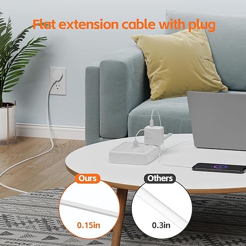 Miniatura 7 de Regleta protectora de sobretensiones (900J) -MCSCN 8 tomacorrientes 6 USB - 15A1875W - Cable de extensión de 10 pies, enchufe y cable ultrafino,