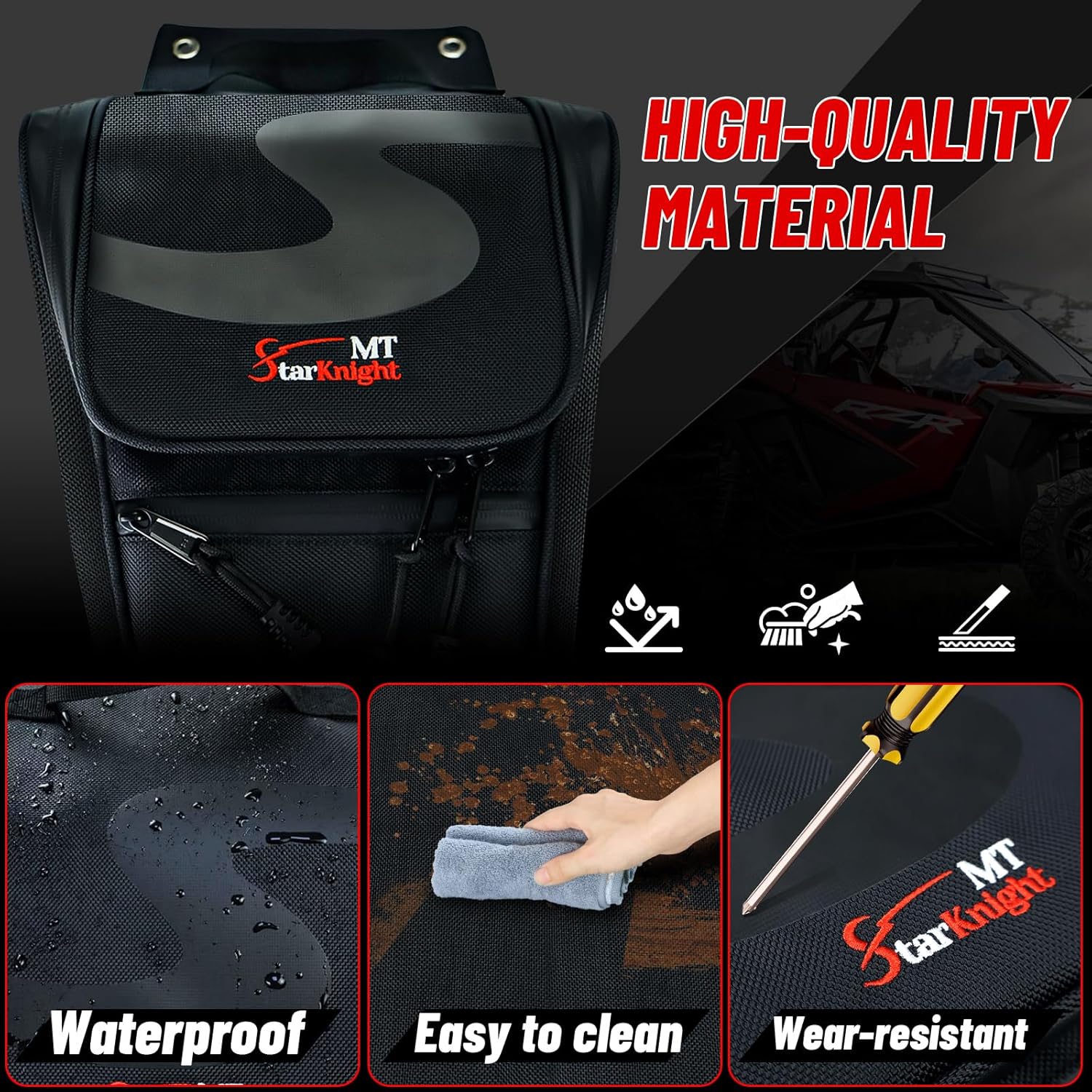 StarknightMT Roll Bar Tool Gun Rack Fits for Polaris RZR Ranger and StarknightMT Center Storage Bag Large Capacity Compatible with Polaris RZR PRO XP 2023 2022 2021 2020