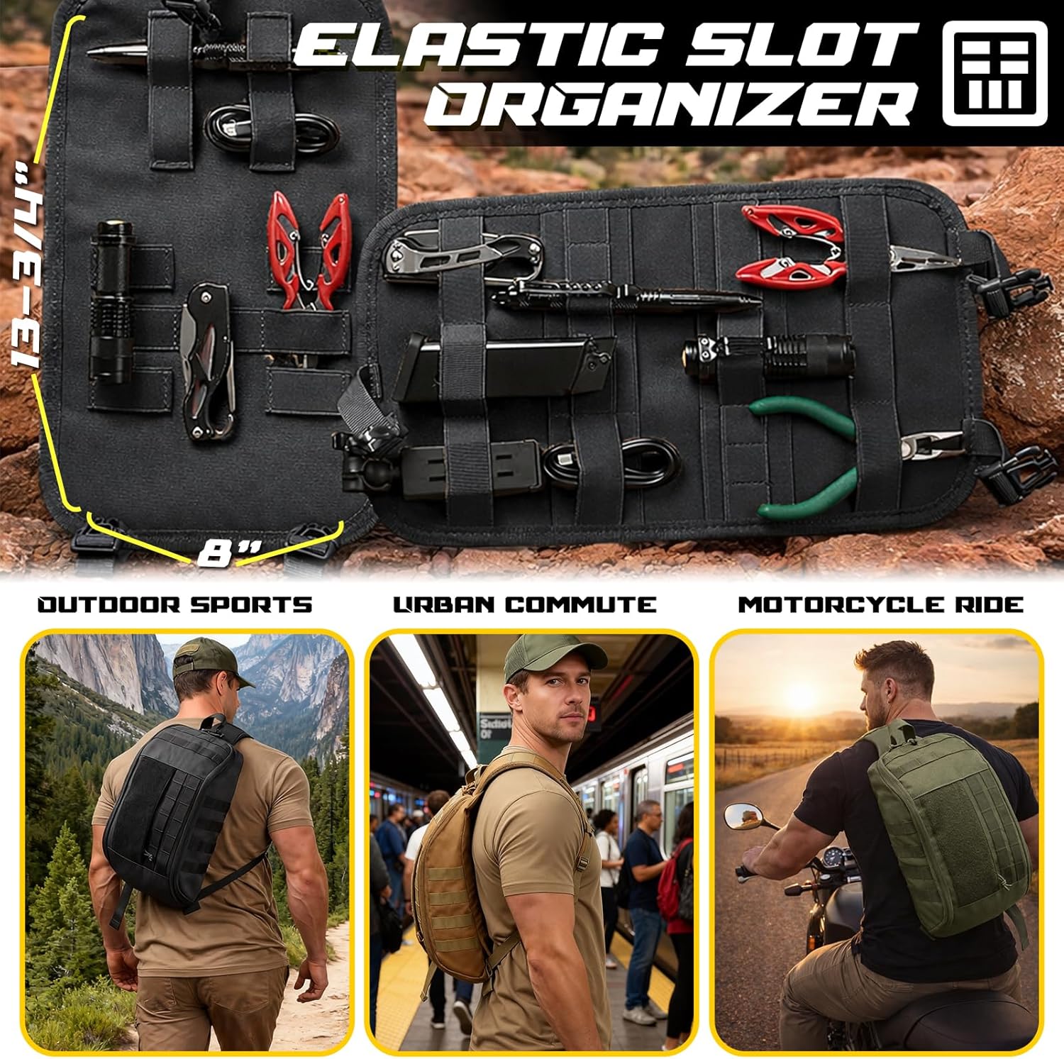 DBTAC Compact 9L Tactical Sling Bag with Removable Elastic Organizer Panel, Everyday Carry Shoulder Pack for EDC Tools, First Aid, Travel, Outdoor Sports (Black) - Image 2