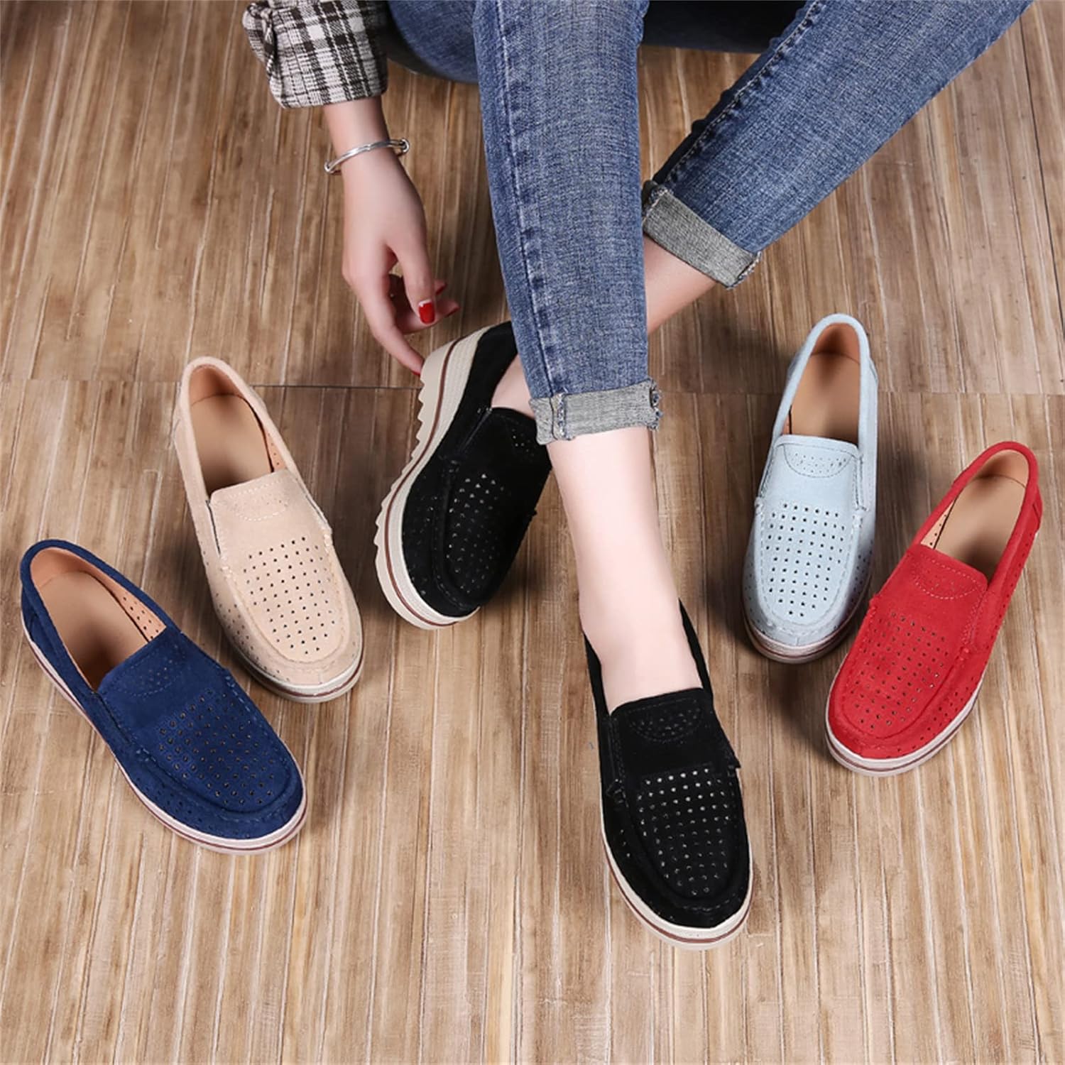 Veroders Women's Suede Platform Loafers Slip-On Comfortable Penny Wedge Loafers Thick Soft Walking Shoes for Dressy Casual Work 3088-2h Khaki 37 - Image 6