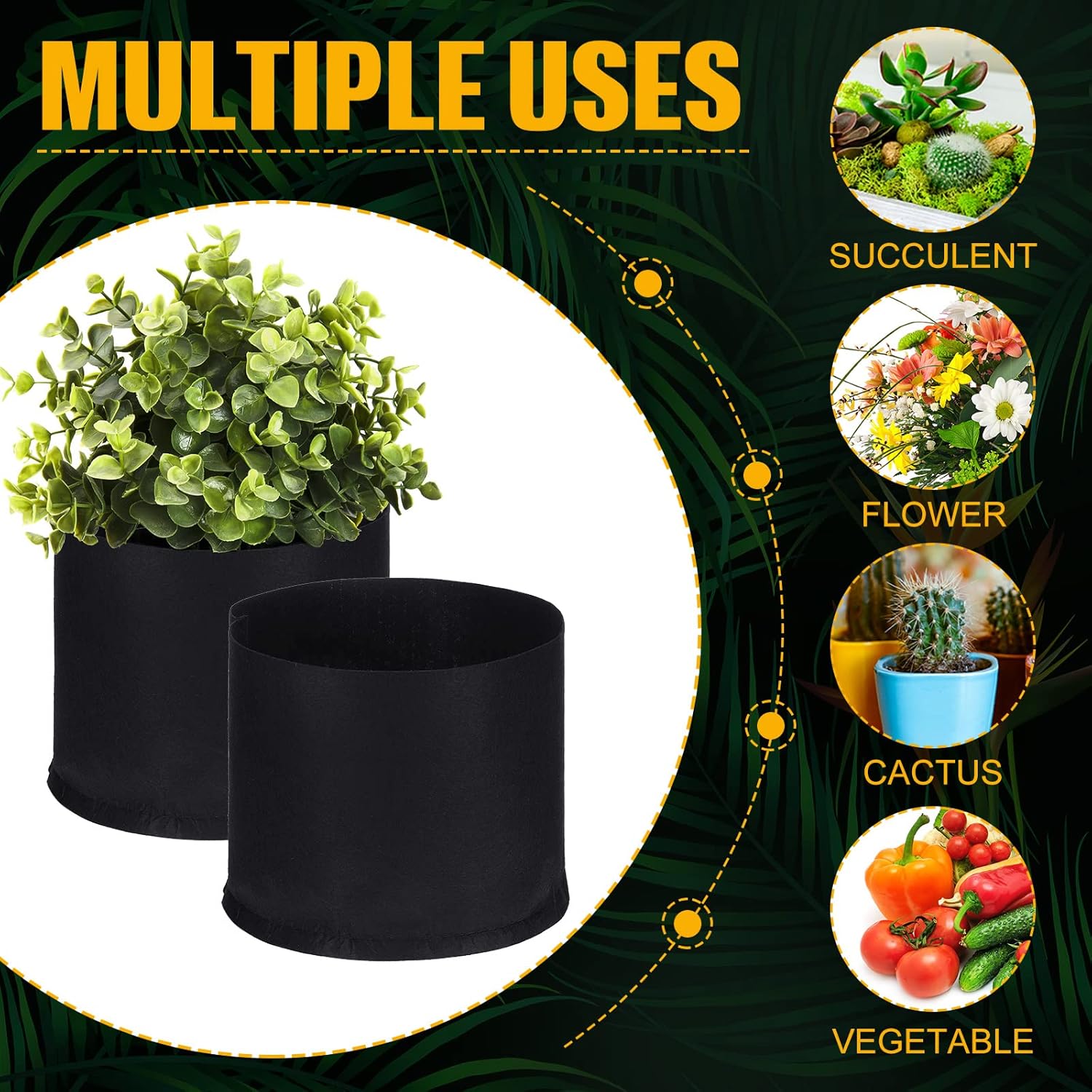 Zubebe 60 Pack Plant Grow Bags Bulk Garden Bags Aeration Grow Pots Heavy Duty Thickened Nonwoven Fabric Plant Pots Black Planting Container for Potato Tomato Vegetable Flower Fruits (5 Gallon) - Image 6