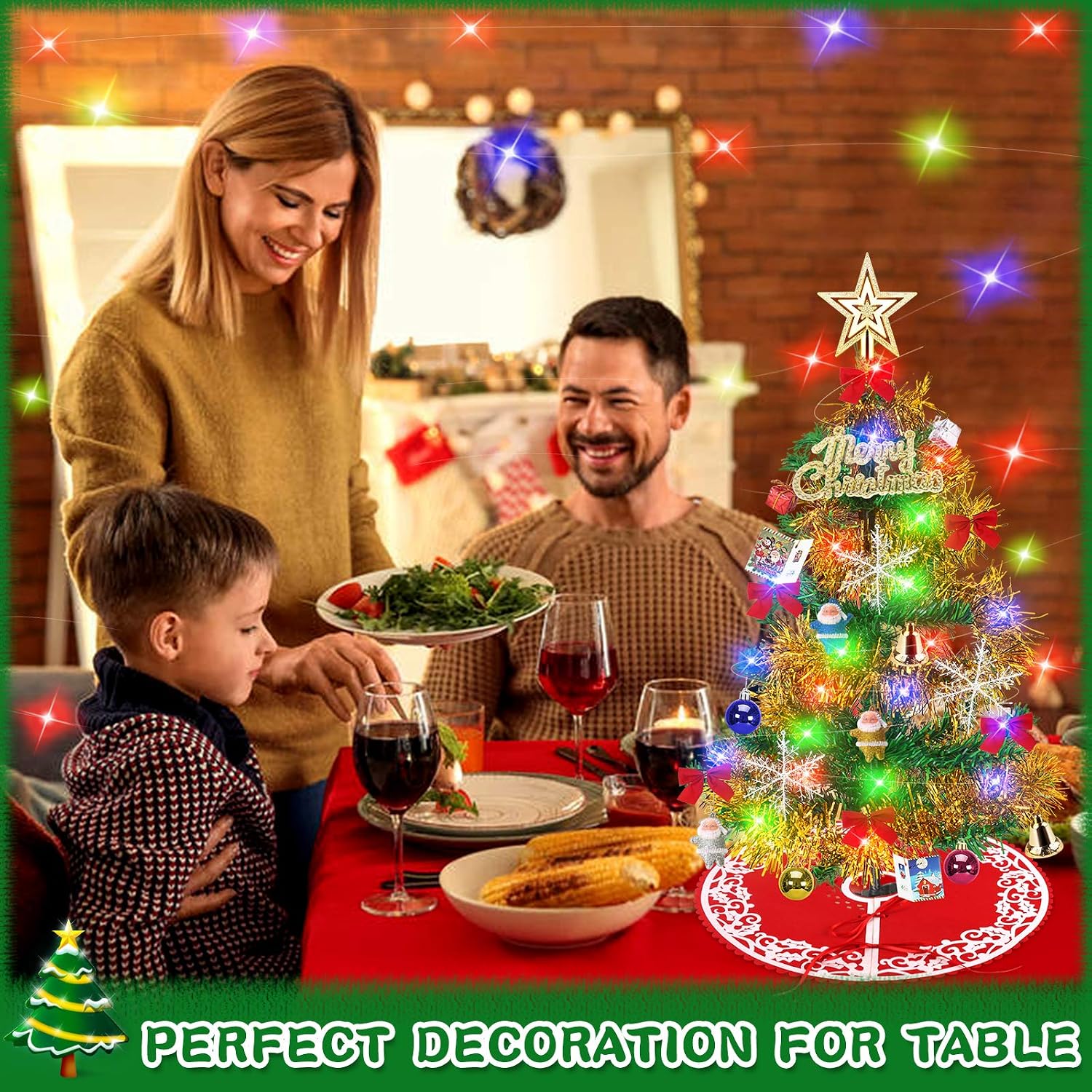 Yodeace Mini Christmas Tree, 2ft Small Christmas Tree with Christmas Tree Skirt and 30pcs Christmas Tree Ornaments for Christmas Decorations