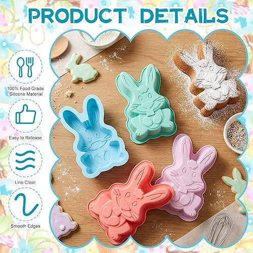Miniatura 3 de 4 paquetes de moldes de silicona de Pascua, moldes de conejo, moldes de chocolate, moldes para hornear conejos, bandejas de silicona antiadherentes