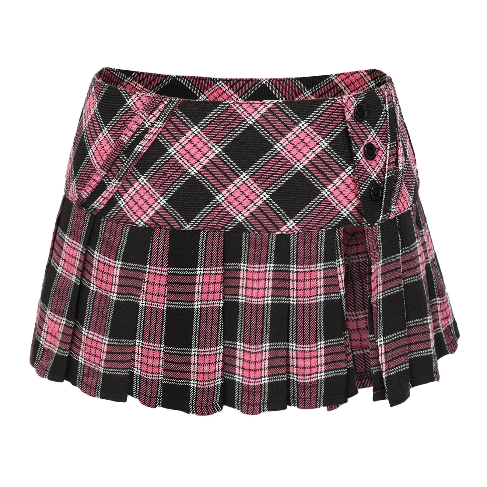 FURPHI Mini Plaid Pleated Skirt Women's US Size Low Waist Slit Schoolgirl Uniform