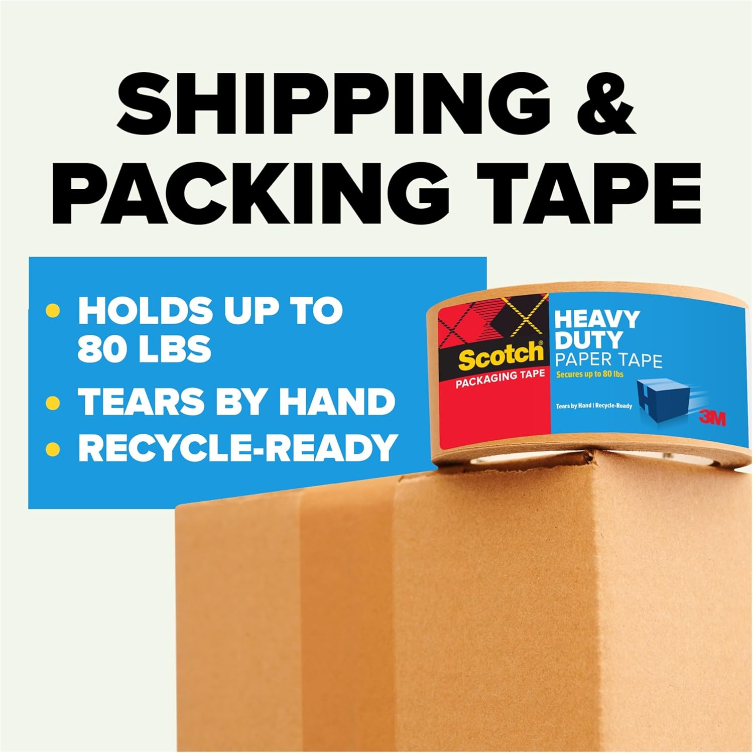 Scotch Box Lock Paper Packing Tape, Kraft Brown, Extreme Grip Kraft Paper Tape That Recycles with The Box, Shipping Tape, 1.88 in. x 25 yd., 8 Tape Rolls