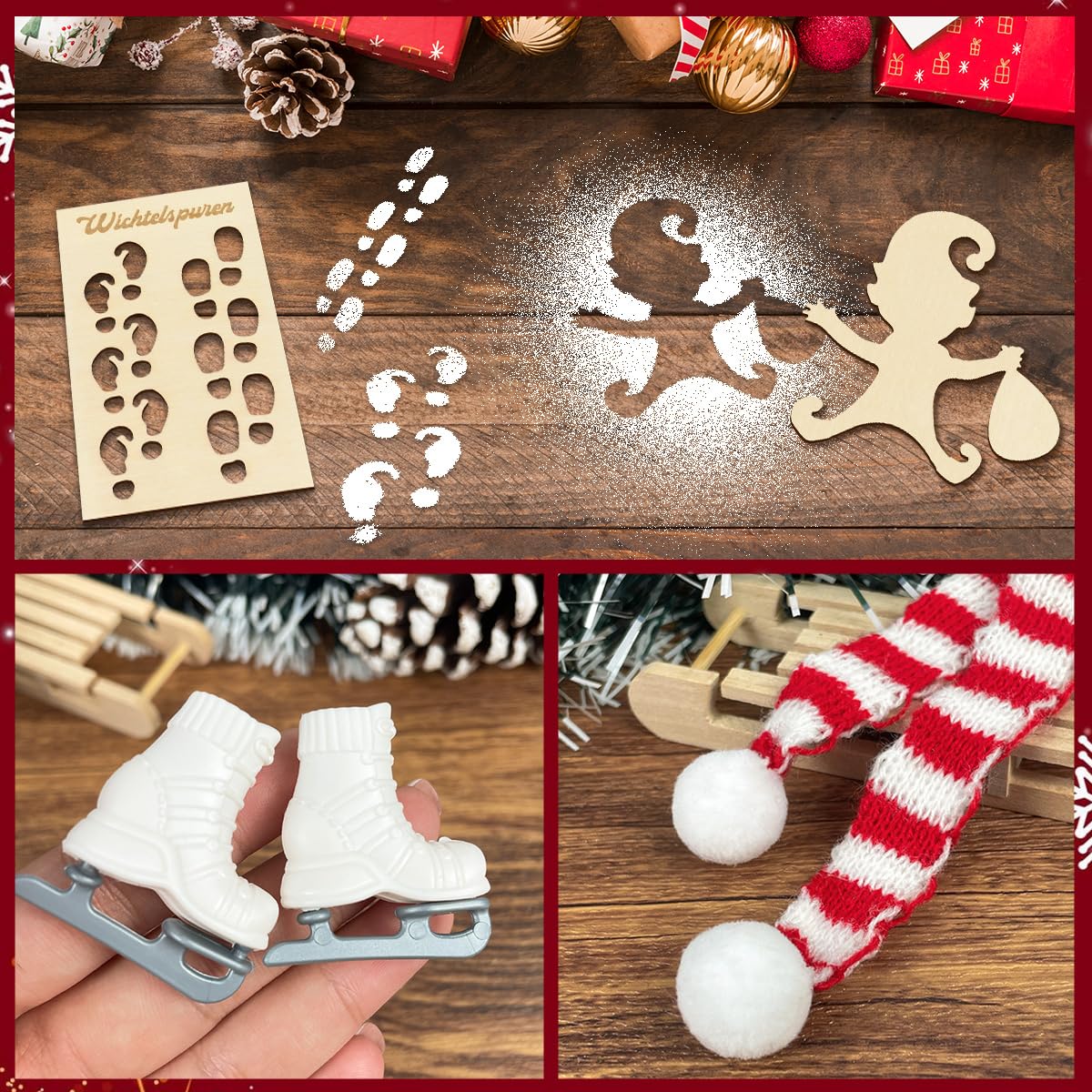 Wichtel slee, kabouteraccessoires, kerstdecoratie